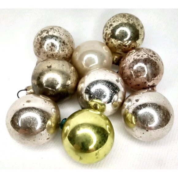 MCM Christmas Ornament Set Of 9 Feather Tree Glass Round Shiny Brite 1950s - Picture 1 of 7